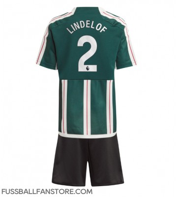 Manchester United Victor Lindelof #2 Replik Auswärtstrikot Kinder 2023-24 Kurzarm (+ Kurze Hosen)
